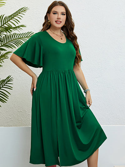 Women Green Round Neck Waist Trimming Slimming Dress - The Grace