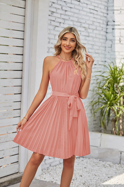 Halter Strapless Dresses For Women Solid Pleated Skirt Summer Beach Sundress - The Grace