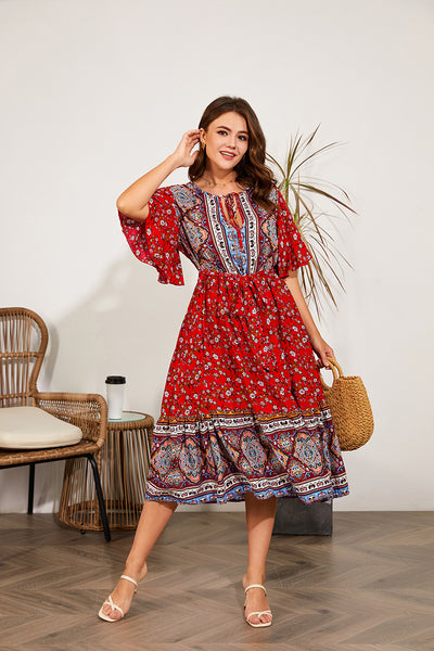 Women Dresses Summer V Neck Print Beach Dress - The Grace