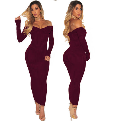 Strapless Dress Women Sexy Off Shoulder Long Sleeve Autumn Spring Dress Bodycon Two Way Wear Long Dresses