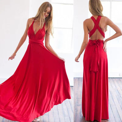 V-neck Long Dress Women Cross Strap Beauty Back Design Party Dresses - The Grace