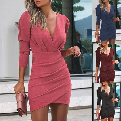 Thin Women's Solid Color Hedging Long Sleeve Dress - The Grace