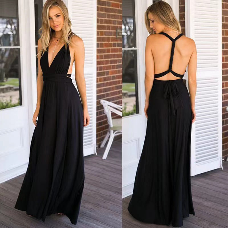 V-neck Long Dress Women Cross Strap Beauty Back Design Party Dresses - The Grace