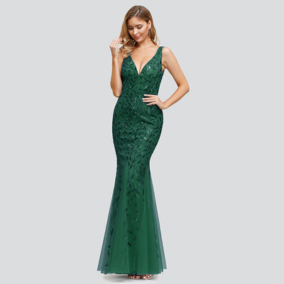 Sleeveless sequined fishtail party evening dress - The Grace