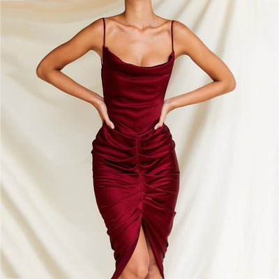 Slim-fit Pleated Mid-length Evening Dress - The Grace