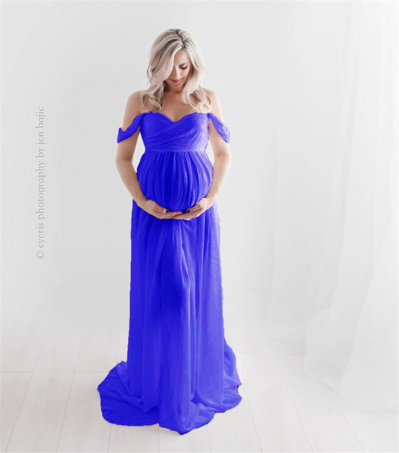 Chiffon Maternity Strapless Solid White Dresses For Photo Shoot - The Grace