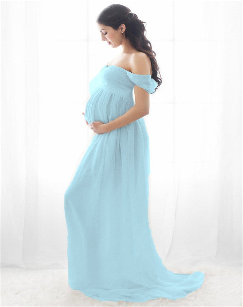 Chiffon Maternity Strapless Solid White Dresses For Photo Shoot - The Grace