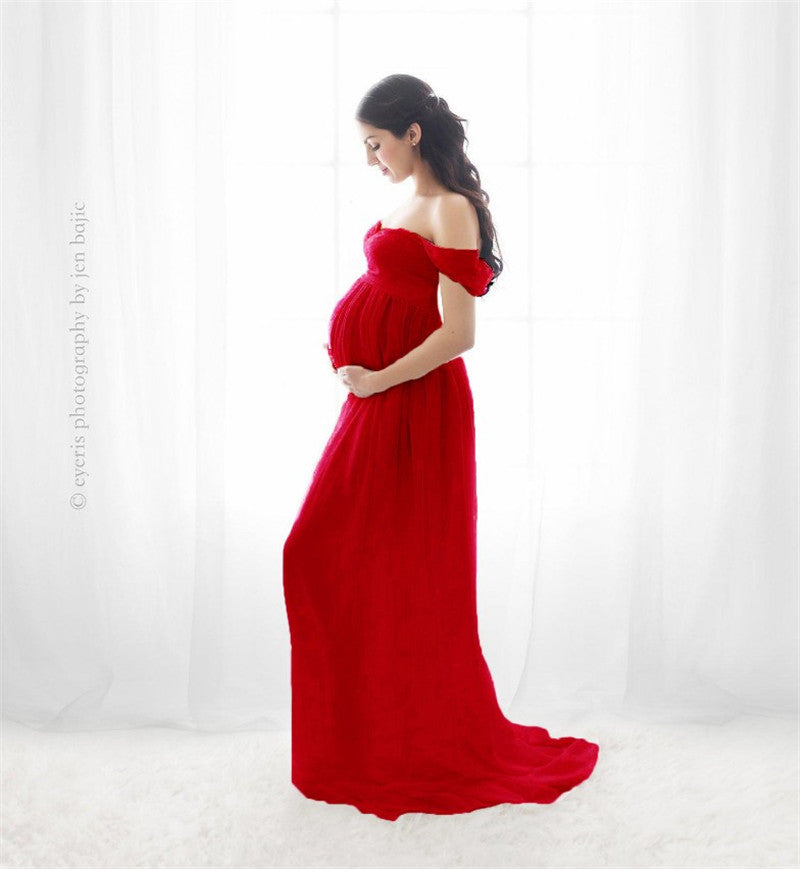 Chiffon Maternity Strapless Solid White Dresses For Photo Shoot - The Grace