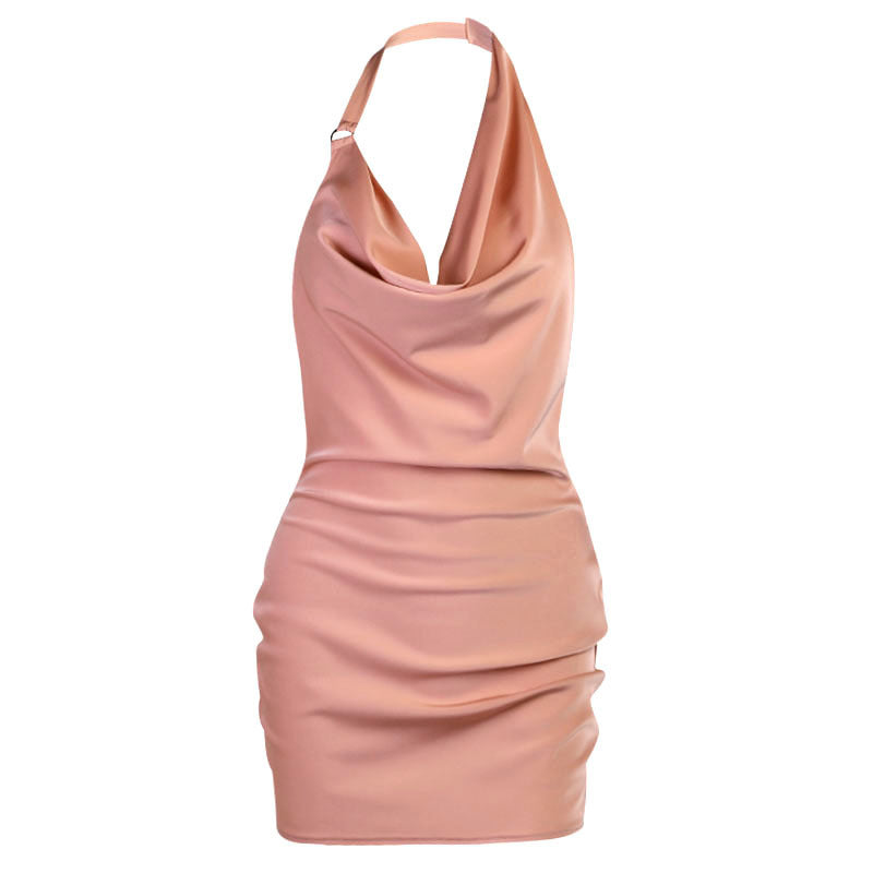 Satin Party Dress V Neck Backless Mini Sleeveless Summer Party Dress - The Grace