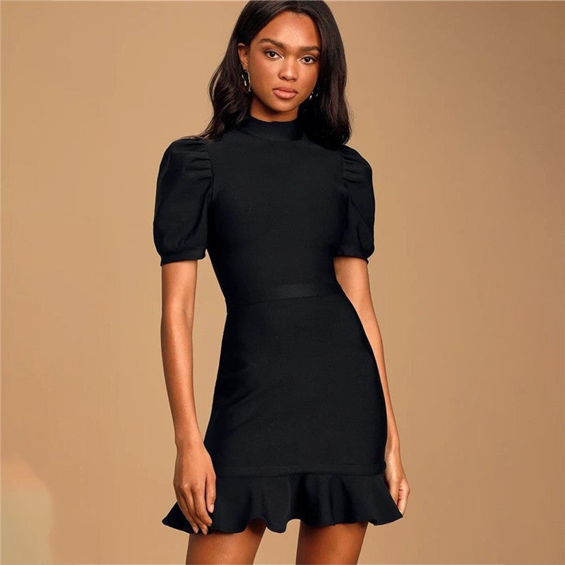 Puff Sleeve Mid-Sleeve Fishtail Dress - The Grace