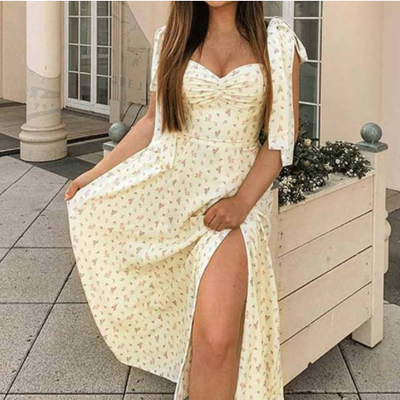 Summer Floral Print Dress Women Sexy Party Long Dresses Puff Short Sleeve - The Grace