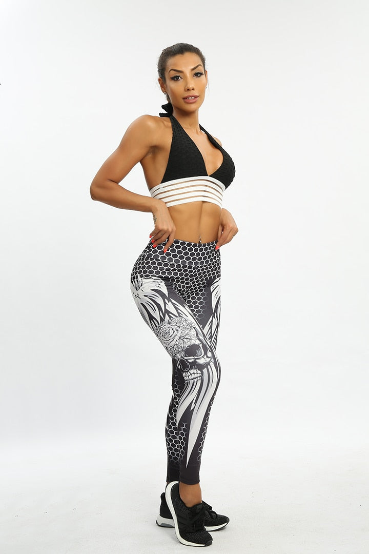 Honeycomb Skull Fitness Legging Solid Color Sexy Fashion Print Leggings Polyester Wings High Waist Women Legging