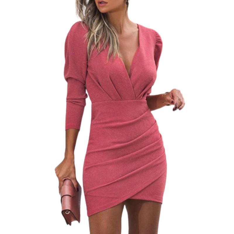 Thin Women's Solid Color Hedging Long Sleeve Dress - The Grace