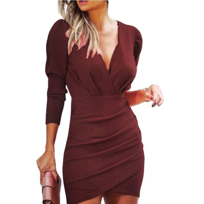 Thin Women's Solid Color Hedging Long Sleeve Dress - The Grace