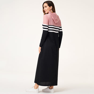 Women Hoodie Dresses Long Sleeve Striped Patchwork Casual - The Grace