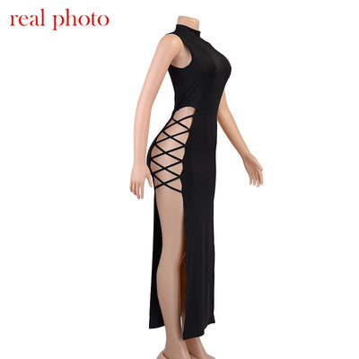 Cryptographic Elegant Black Sleeveless Bandage Sexy Dress for Women Club Party Backless Tank Dresses Skinny Fashion Summer