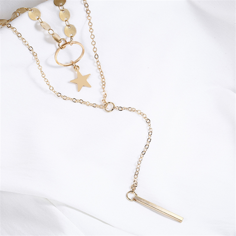 Bohemia Multi Layer Star Moon Tassel Choker Necklace Charm Long Chain Circle Pendent Necklace Jewelry Gifts for Women Girls