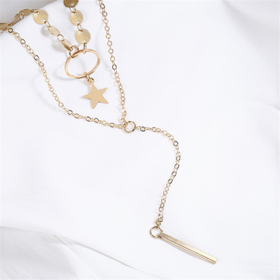 Bohemia Multi Layer Star Moon Tassel Choker Necklace Charm Long Chain Circle Pendent Necklace Jewelry Gifts for Women Girls