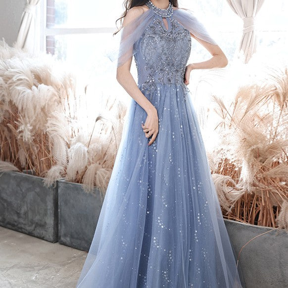 Host French Banquet Blue Long Dress - The Grace