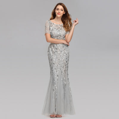 Slim mesh sequined evening dress fishtail dress for women