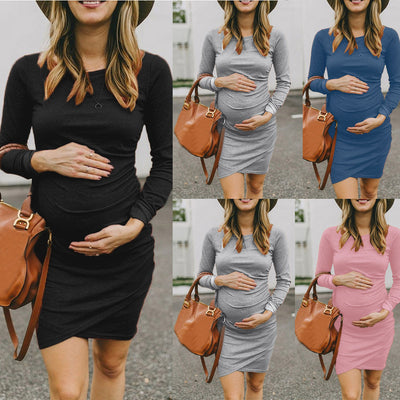 Round Neck Long Sleeve Maternity Dress - The Grace