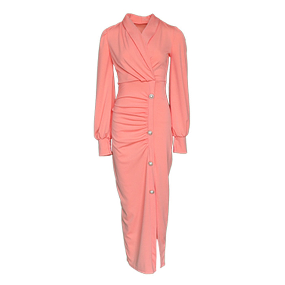 woman pink long-sleeved dress office dresses - The Grace