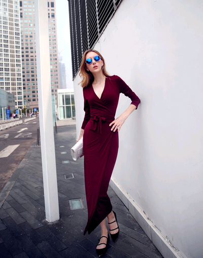 New V-neck Tie Waist Slim Slimming Dress - The Grace