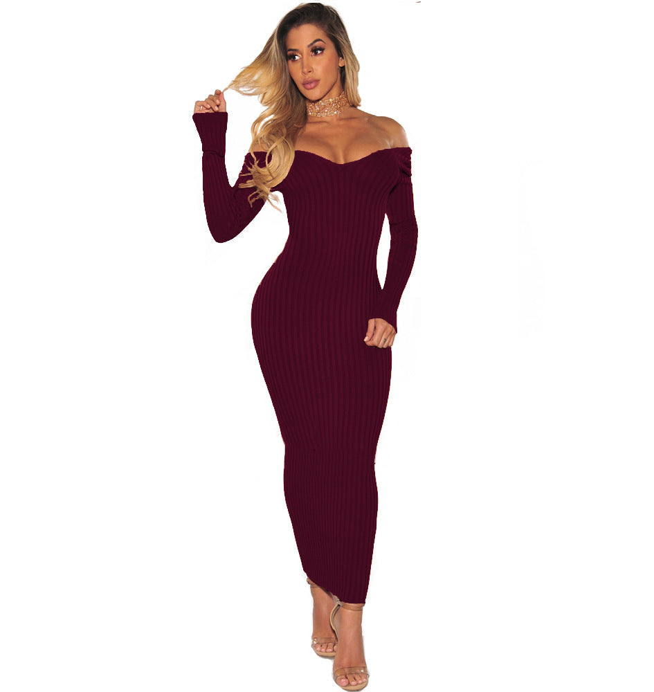 Strapless Dress Women Sexy Off Shoulder Long Sleeve Autumn Spring Dress Bodycon Two Way Wear Long Dresses