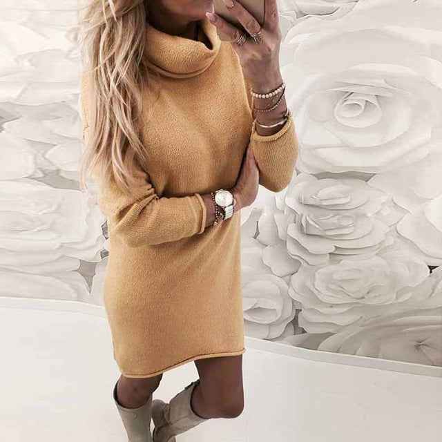 Women Autumn Winter Women Dress Long Sleeve Solid Color Ladies Loose Casual Dresses Lady Bodycon Robe Dresses