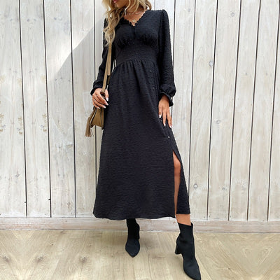 New Spring Solid Color Long Sleeved European And American Women Dresses In The Long Section - The Grace