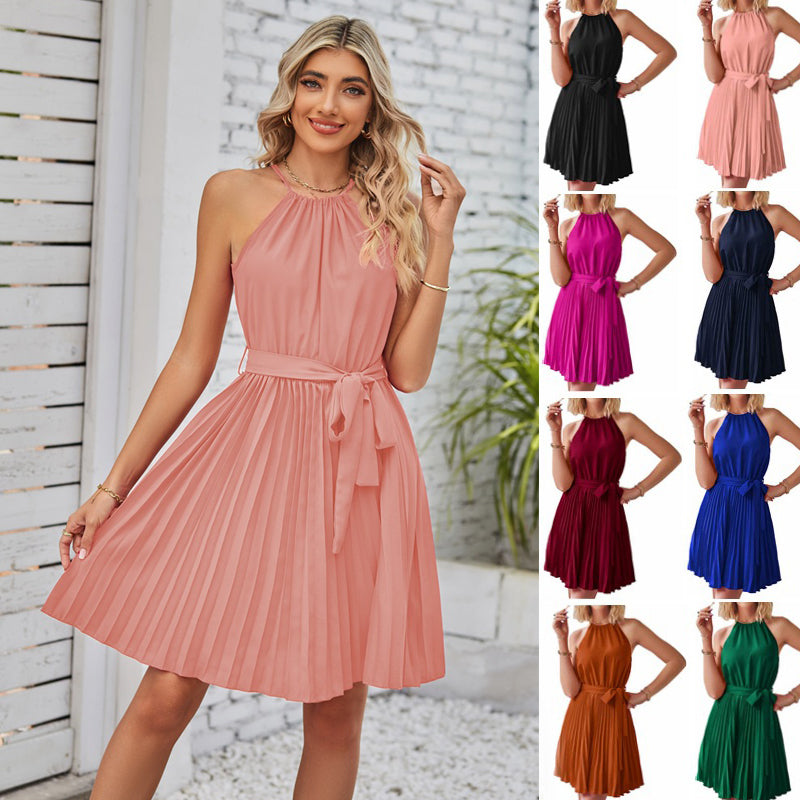 Halter Strapless Dresses For Women Solid Pleated Skirt Summer Beach Sundress - The Grace