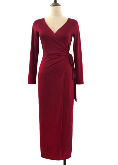 New V-neck Tie Waist Slim Slimming Dress - The Grace