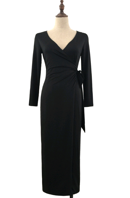 New V-neck Tie Waist Slim Slimming Dress - The Grace