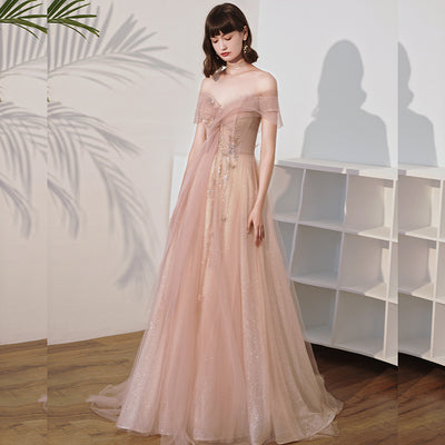 Shoulder Slim Fairy Aura Light Gauze Bridesmaid Dress - The Grace