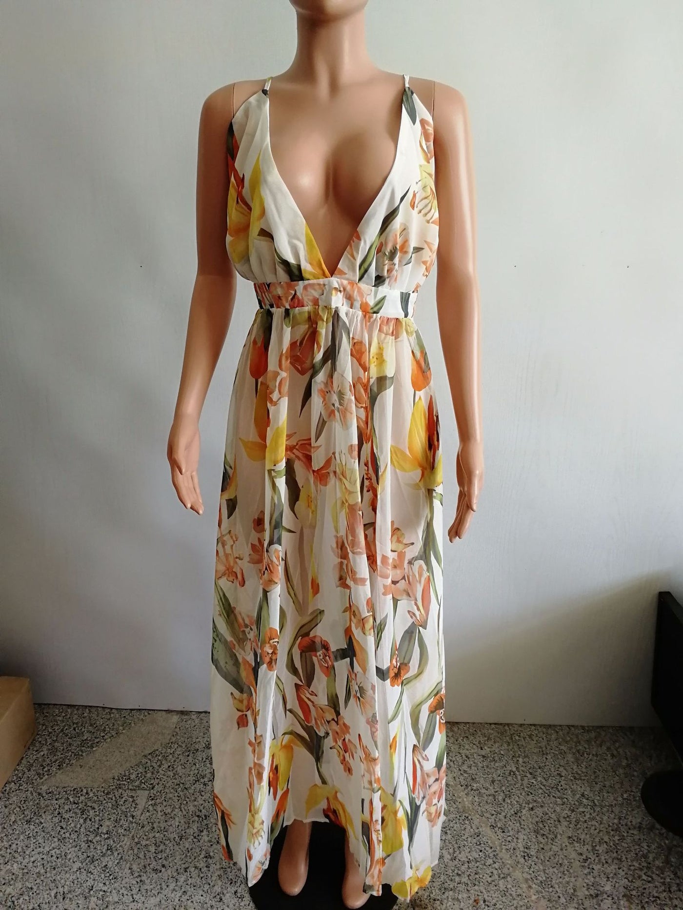 Women Dresses Summer Sexy Maxi Boho Style Print Party Dress Deep V Neck Backless Long Dress