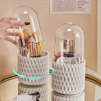 360 Rotating Large Capacity Transparent Makeup Brush Storage Pen Holder Acrylic Dust With Lid Desktop Cosmetic Storage Box - The Grace