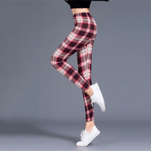 Plaid Leggings Women Sexy Pants Push Up Leggings Fashion F - The Grace