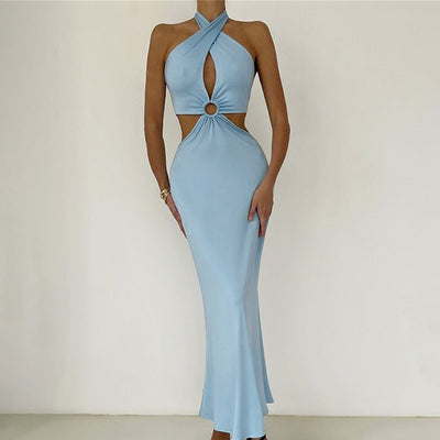 Women's Dresses Sexy Fashion Stitching Neck Straps Backless Long Dress - The Grace