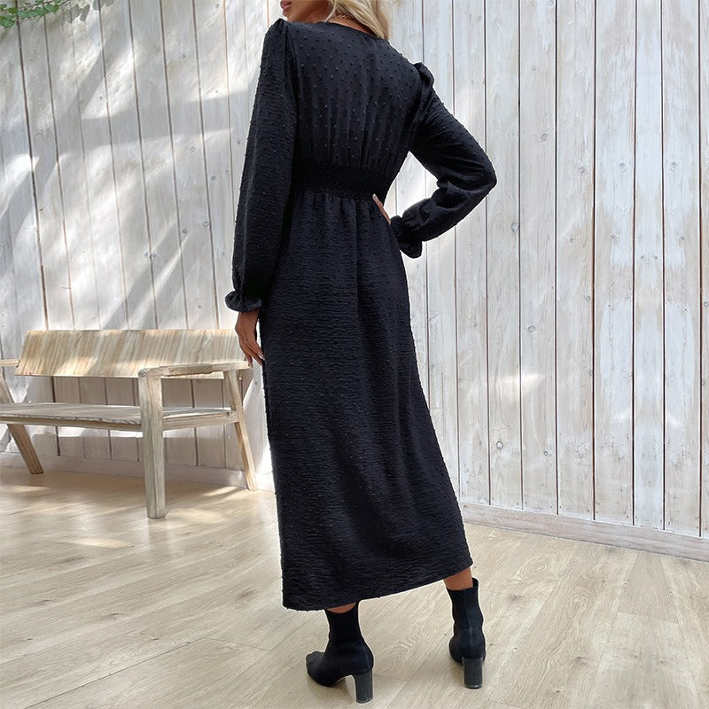 New Spring Solid Color Long Sleeved European And American Women Dresses In The Long Section - The Grace