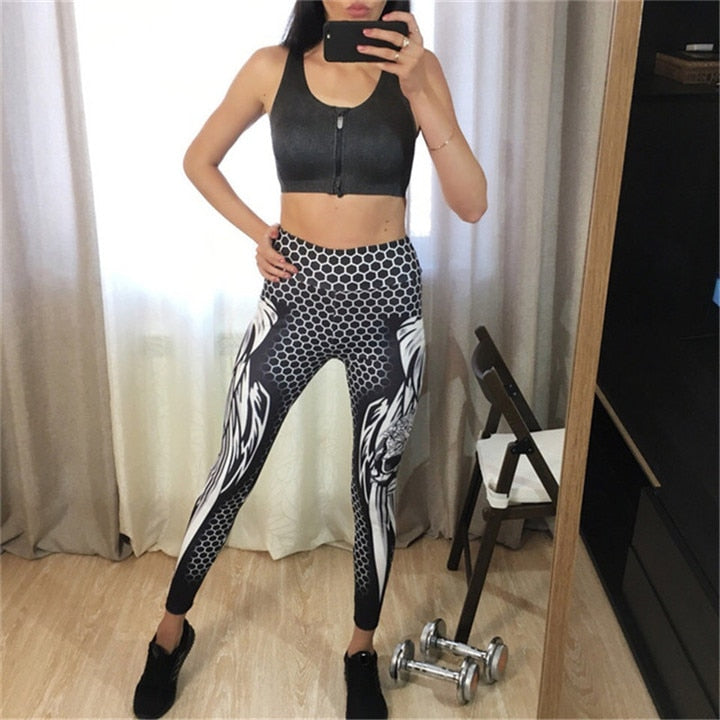 Honeycomb Skull Fitness Legging Solid Color Sexy Fashion Print Leggings Polyester Wings High Waist Women Legging