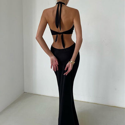 Women's Dresses Sexy Fashion Stitching Neck Straps Backless Long Dress - The Grace