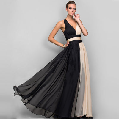 European and American fashion V-neck backless color dress skirt long dress - The Grace