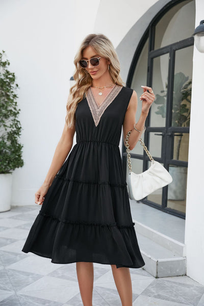 V-neck Dresses Women Sleeveless Pleated Ruffle Elegant Dress Beach Summer - The Grace