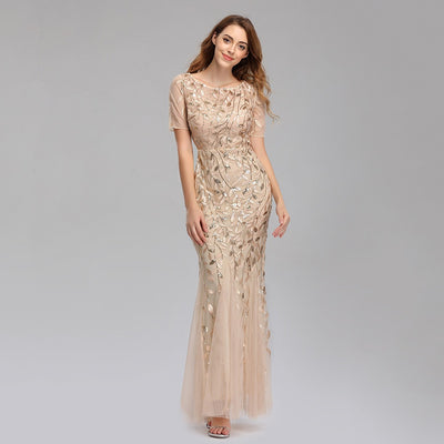 Slim mesh sequined evening dress fishtail dress for women