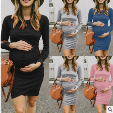 Round Neck Long Sleeve Maternity Dress - The Grace