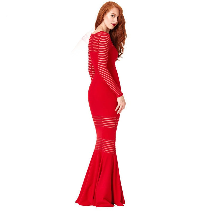 Long Slim Stripe Perspective Mermaid Dress - The Grace