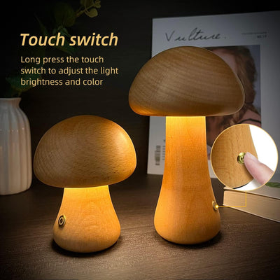 INS Wooden Cute Mushroom LED Night Light With Touch Switch Bedside Table Lamp For Bedroom Childrens Room Sleeping Night Lamps Home Decor - The Grace