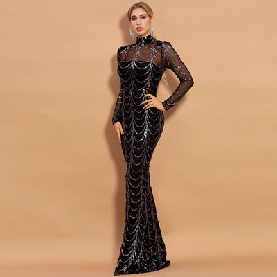 Sequins Women Maxi Dresses Long Sleeve Female Party Dresses - The Grace