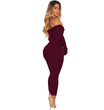 Strapless Dress Women Sexy Off Shoulder Long Sleeve Autumn Spring Dress Bodycon Two Way Wear Long Dresses