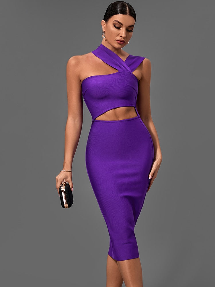 Bandage Dresses for Women  Purple Bodycon Dress Evening Party Elegant Sexy Cut Out Midi Birthday Club Outfit Summer New